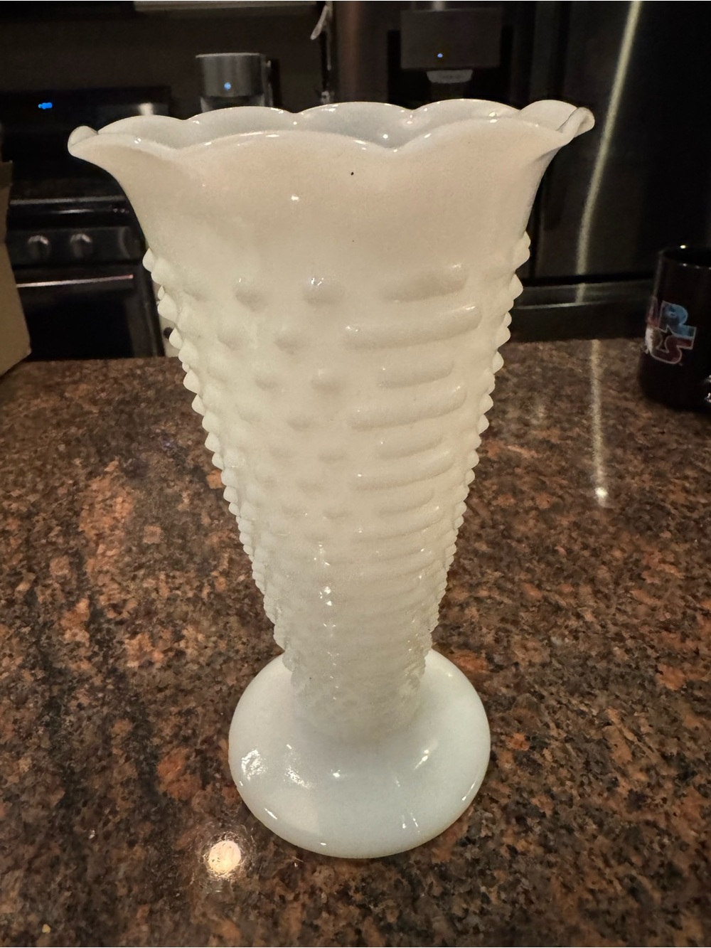 Anchor Hocking White Hobnail Scalloped Glass Vase